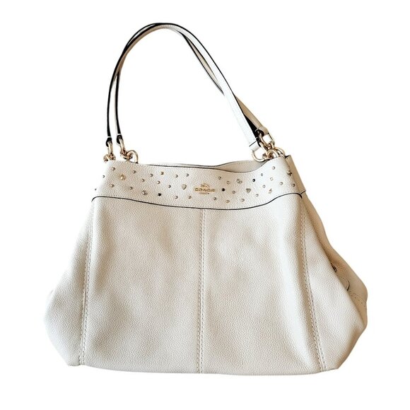 Coach Lexy Stardust Cream Bedazzled Leather Hobo Bag - Picture 1 of 11